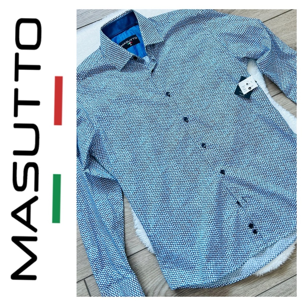 MASUTTO Blue Dots Dress Shirt Size Medium